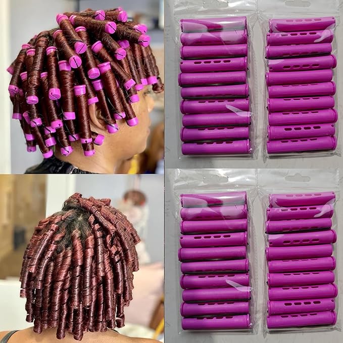 meigick Perm Rods Set for Natural Hair, 40Pcs Plastic Cold Wave Rods, Heatless Perming Rods Hair Curler for Women, DIY Hairdressing Tools, Purple, 0.75 Inch
