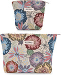 BOCGRPU 2 PCS Makeup Bag Set Cute Small Cosmetic Bag for Purse ，Large Toiletry Bag Makeup Organizer，Travel Pouch with Zipper for Women, (Flower Garden White)