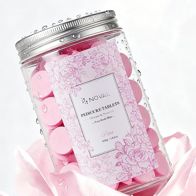 NOVAL Rose-Scented Foot Soak Tablets – 400g , Fast-Dissolve Pedicure Spa Salt Tablets – Cleanses & Moisturizes Feet