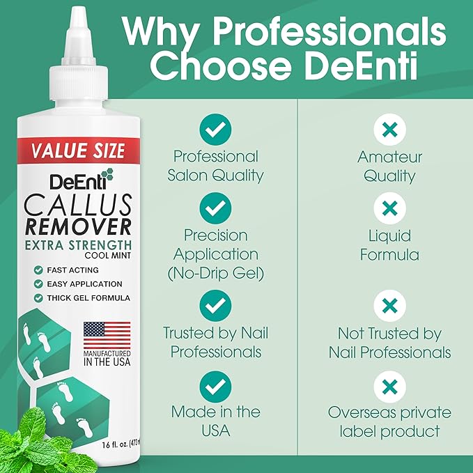 DeEnti Callus Remover for Feet, Extra Strength Foot Callus Remover Gel, 16oz Salon Grade Home Pedicure Supplies for Dry Skin, Cracked Heel, Professional Strength Foot Care, Cool Mint
