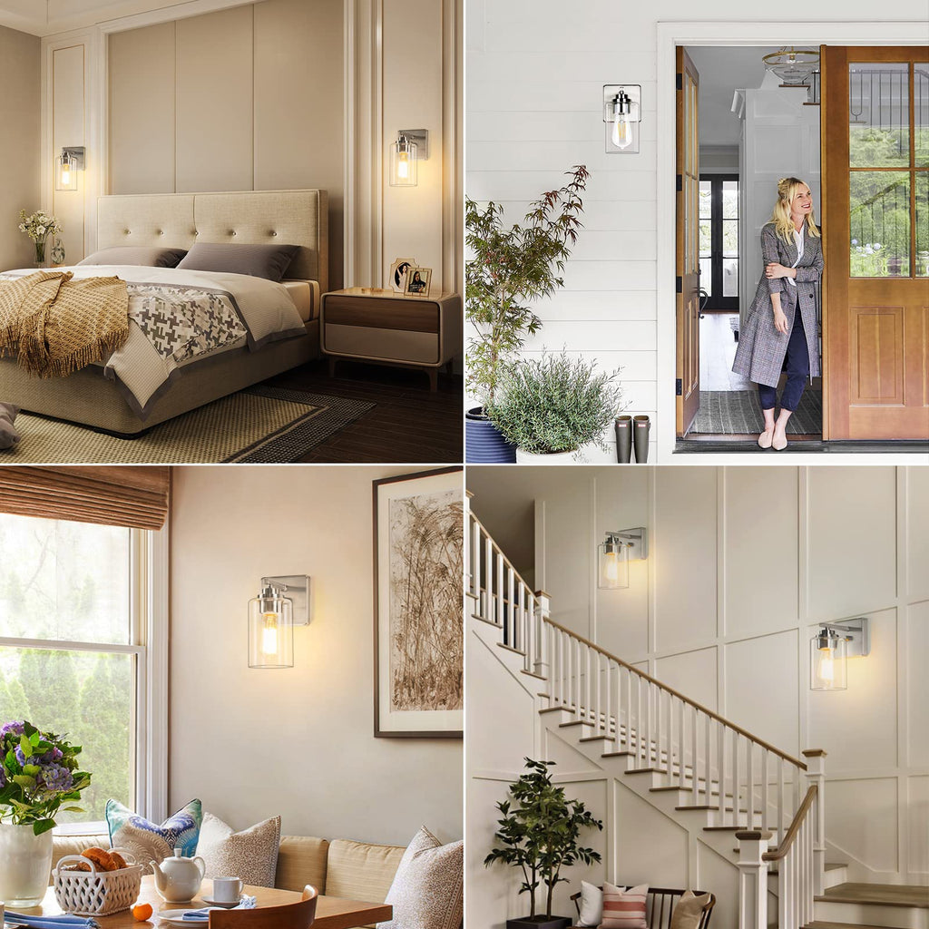 Set of 2 Wall Sconces for Bathroom, Brushed Nickel Vanity Light Fixtures