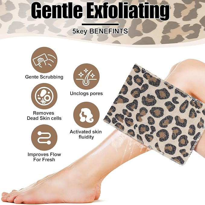 Tatuo 12 Pack Korean Exfoliating Mitt & Cloth, Viscose Rayon Dead Skin Remover Washcloth, Multi Color Body Scrub Towel for Shower Spa Travel(Small,Pink, Black, Print Leopard)