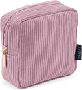 MAGEFY Small Makeup Bag for Purse Mini Cosmetics Bag Corduroy Cute Cosmetic Pouch for Women with Slip-in Pockets (Pink)
