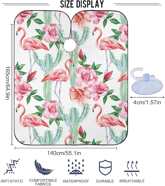 visesunny Barber Cape Flamingo Cactus Polyester Hair Cutting Salon Cape Apron Anti-Static Haircut Water-Resistant Shaving Cloth Beard Shaving Bib Hairdressing Cape