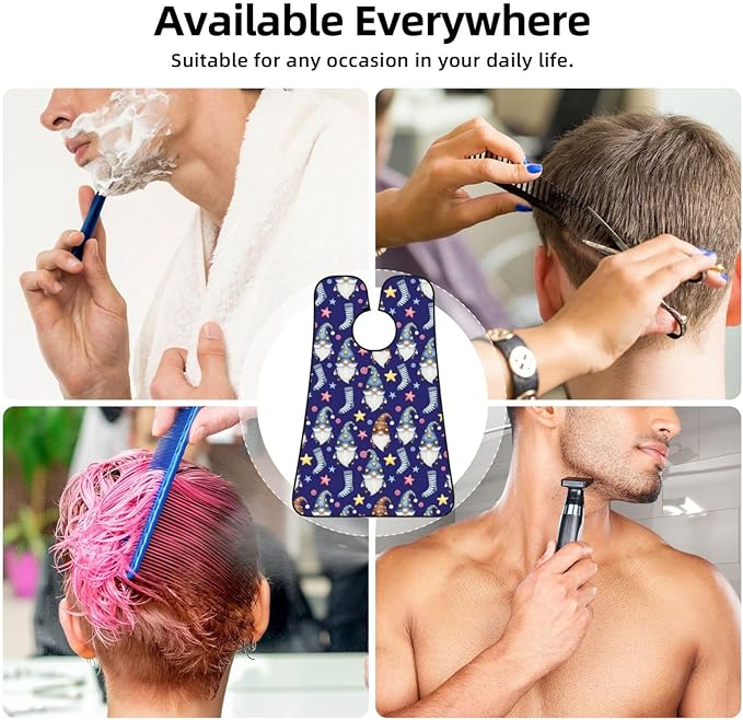 Strong Suction Cup Beard Grooming Bib, Non-Stick Hair Catcher, Waterproof, for Shaving, Watercolor Cute Gnomes Dark Blue