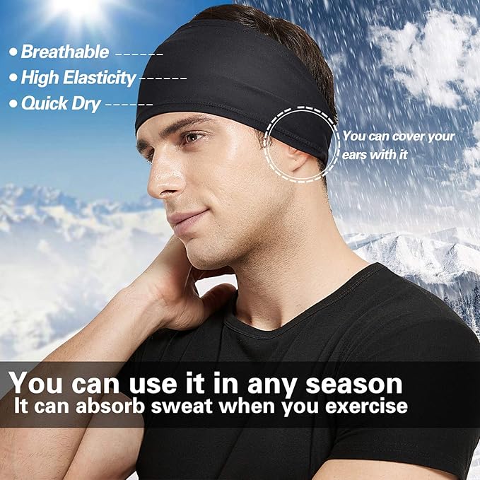 Acozycoo Mens Running Headband,5Pack,Mens Sweatband Sports Headband for Running,Cycling,Basketball,Yoga,Fitness Workout Stretchy Unisex Hairband (Black, Green, Dark Gray, Dark Blue,Light Purple)