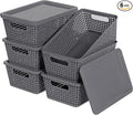 Anywish Plastic Storage Baskets With Lid, Storage Bins for Organizing, Stackable Decorative Containers for Shelves Drawers Desktop Closet Playroom Classroom Office, 6 Pack-Grey