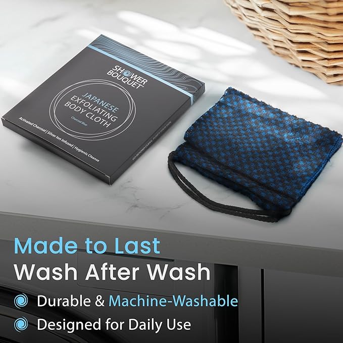 SHOWER BOUQUET Japanese-Exfoliating-Washcloth Back-Body Charcoal Silver Ion