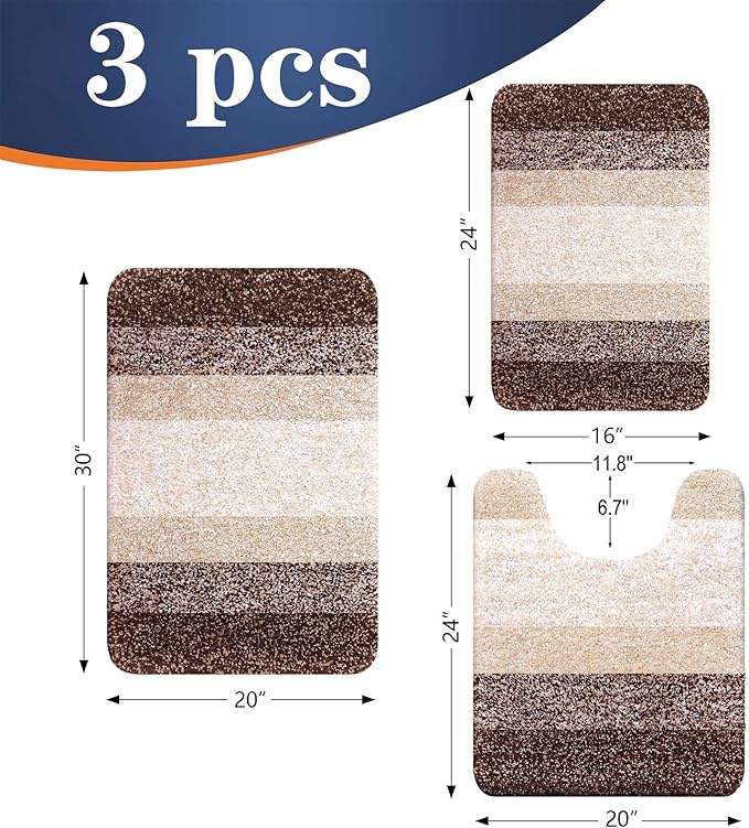 OLANLY Microfiber Bathroom Rugs Sets 3 Piece, 30"x20"+24"x16"+24"x20"