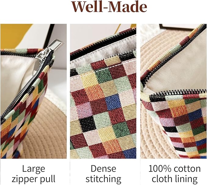 itgowisa Colorful Checkered Makeup Bag, Travel Makeup Pouch Purse Organizer