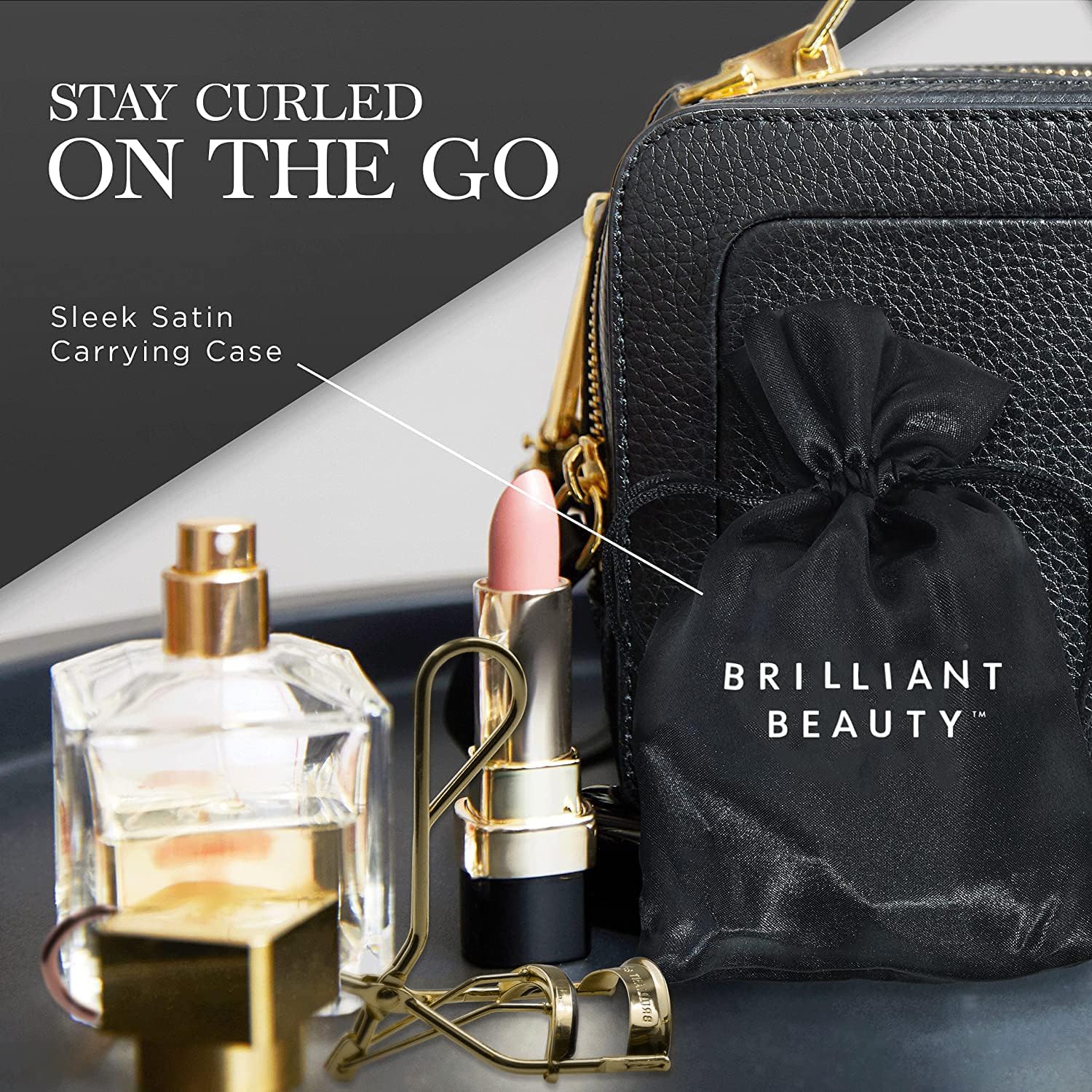 Brilliant Beauty Eyelash Curler - Satin Bag & Refill Pads, Gold