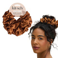 Kitsch Recycled Satin Ruffle Scrunchie – Gentle Hair Scrunchie for Women, Eco-Friendly Hair Tie No Damage, Stylish Ponytail Holder - Camel