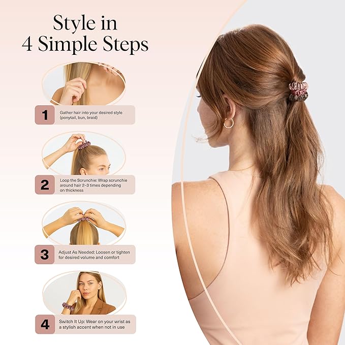 Kitsch Satin Scrunchies for Women - No Crease Hair Ties for Girls | Scrunchies For All Hair Types and Textures, Perfect for Day or Night - 6 Pcs, Terracotta