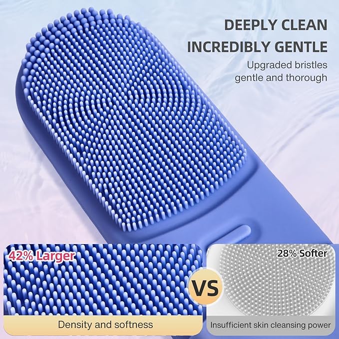 Silicone Face Scrubber with Heated,3 Modes Waterproof Rechargeable Portable Travel Size Makeup Remover Cleansing, Exfoliating and Massaging Facial Scrubber for Men &Women(Deep Ocean Key Blue)