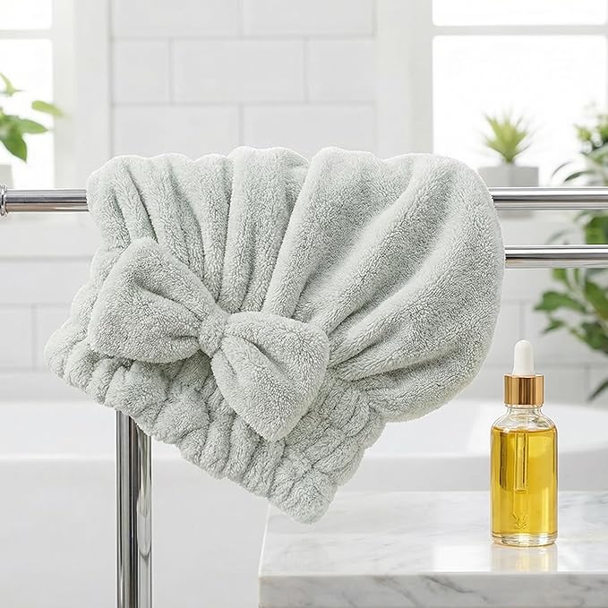 Microfiber Hair Drying Cap,4pcs Quick Dry Hair Towel Wrap, Super Absorbent Hair Turban with Bow Design, Soft Shower Head Wrap for Women,Cute Bow Hair Towel Girls Hair Towel ，Anti frizz ，Travel