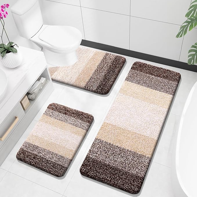 OLANLY Microfiber Bathroom Rugs Sets 3 Piece, 47"x20"+24"x16"+24"x20"