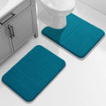 Yimobra U-Shaped Toilet Bath Mat Set 2 Piece - Soft Absorbent Quick Dry Memory Foam Bathroom Rugs, Machine Washable Non Slip Floor Carpet for Tub Shower & Single Sink (17x24 & 24x20, Peacock Blue)