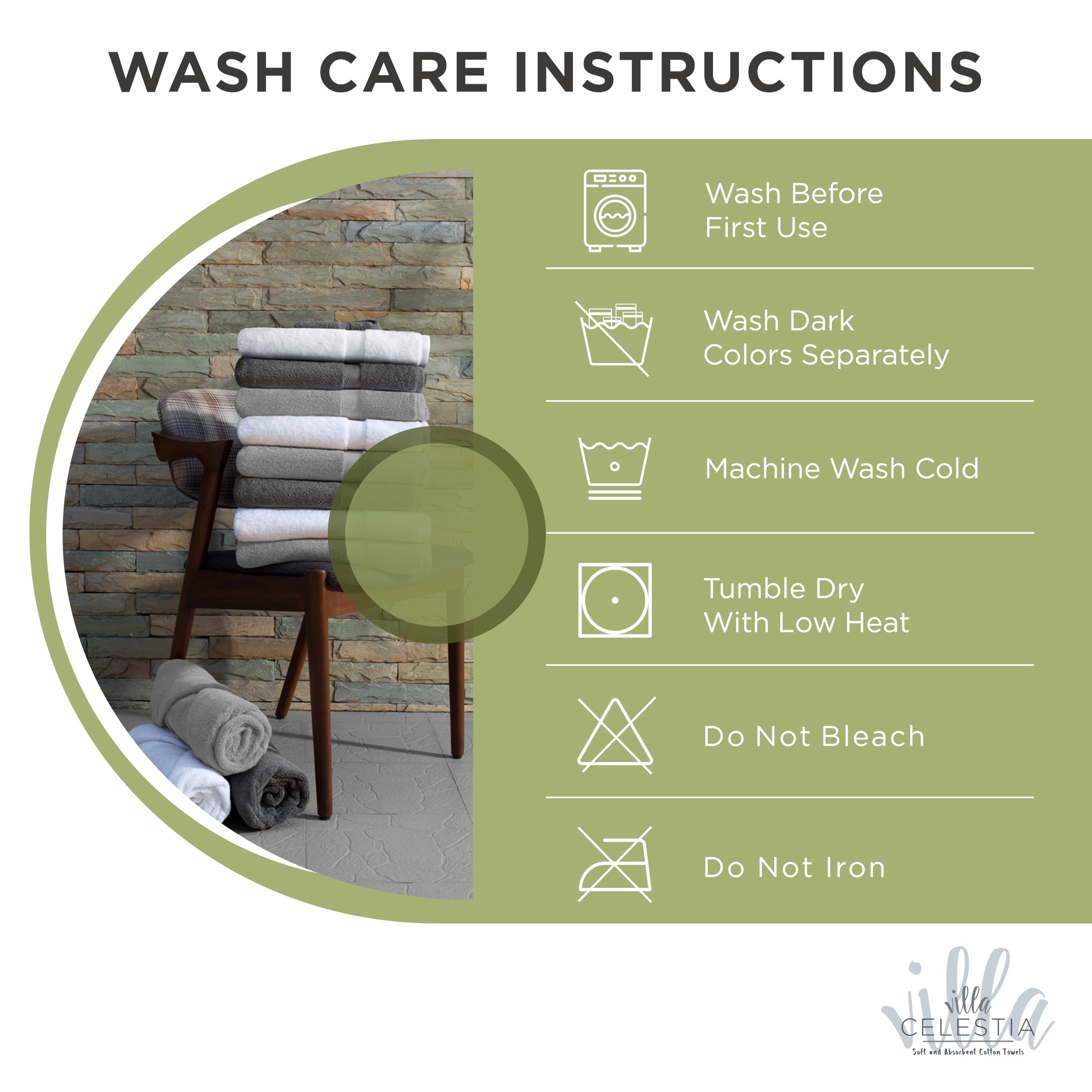 Villa Celestia Cotton Hand Towels Set of 4, 16 x 28, Oeko-TEX Certified, Quick Dry, Sage