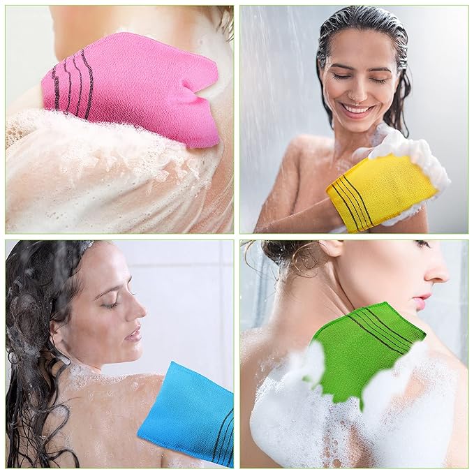 Tatuo 12 Pack Korean Exfoliating Mitt & Cloth, Viscose Rayon Dead Skin Remover Washcloth, Multi Color Body Scrub Towel for Shower Spa Travel(Large,Yellow, Green, Blue, Pink)