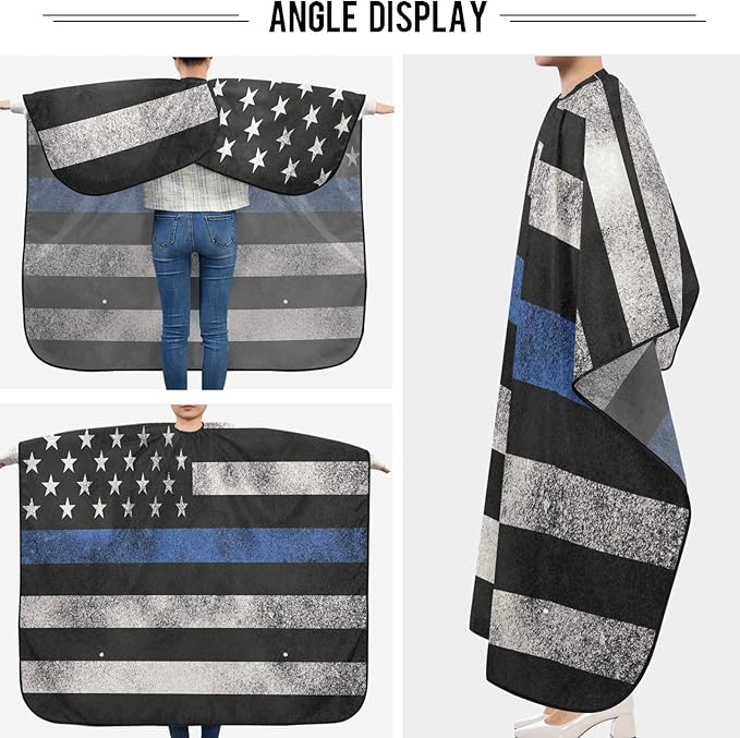 visesunny Barber Cape USA Flag Black White Blue Stripe Polyester Hair Cutting Salon Cape Apron Anti-Static Haircut Water-Resistant Shaving Cloth Beard Shaving Bib Hairdressing Cape