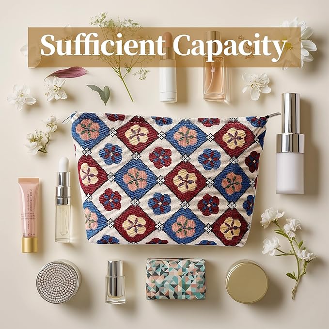 itgowisa Floral Makeup Bag for Women, Travel Makeup Pouch Purse Organizer