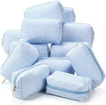 Sanwuta 12 Pcs Seersucker Cosmetic Bags Bulk Seersucker Makeup Bags Stripe Women Pouch Large Preppy Storage Pouch Toiletry Travel for Wedding Bridesmaid Bride Favor Back to Teacher Gift (Light Blue)