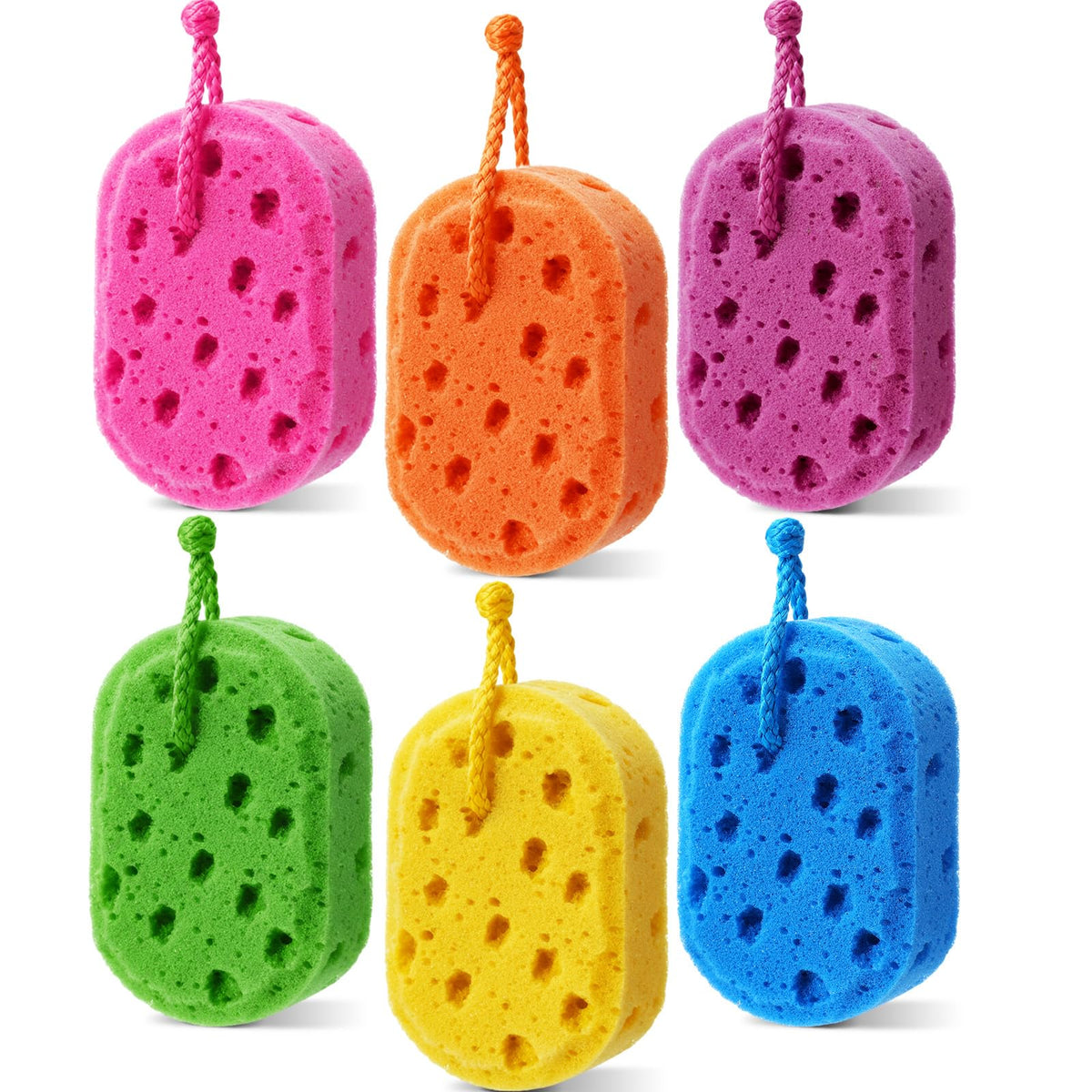 FoldTier 6 Pcs Exfoliating Bath Sponge Body Loofah Sponges Shower for Women Reusable Soft Bathing Pouf Foam Luffa Body Scrubber and Rich Lather, Color Matching (Bright Color)