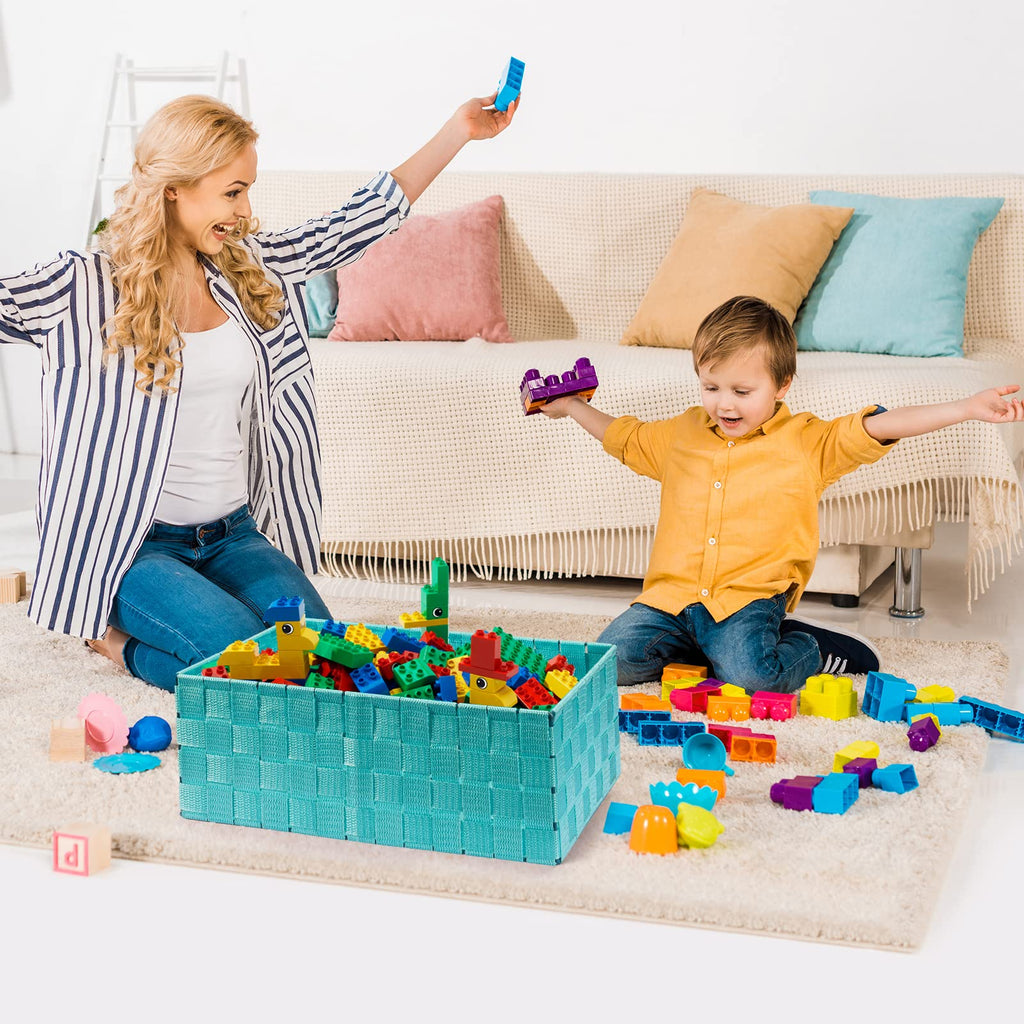 Storage Baskets: 6 Pack Stackable Woven Storage Bins, Aqua