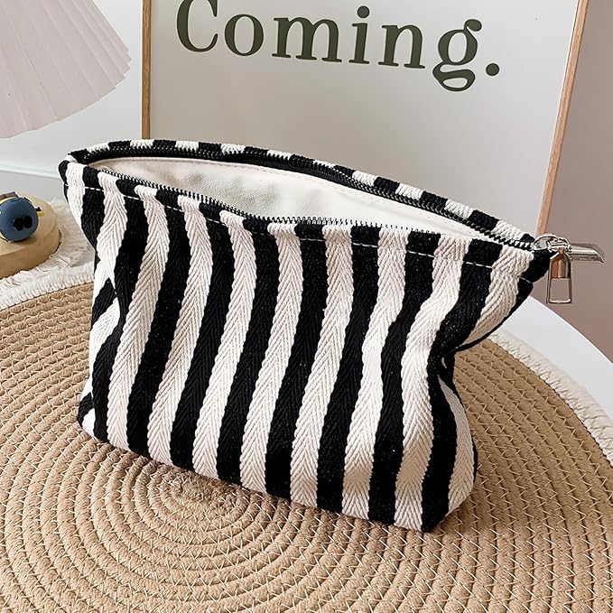 itgowisa Striped Makeup Bag for Women, Travel Makeup Pouch Purse Organizer