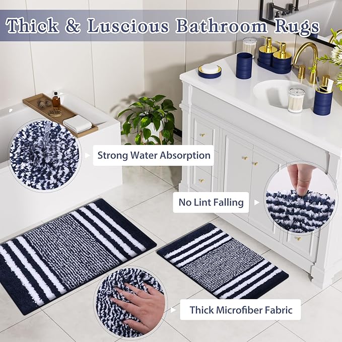 InnJoey Bathroom Set - Bathroom Sets with Shower Curtain and Rugs, 25PC Bathroom Accessory Set, Blue Bathroom Accessories Set with Trash Can, Soap Dispensers