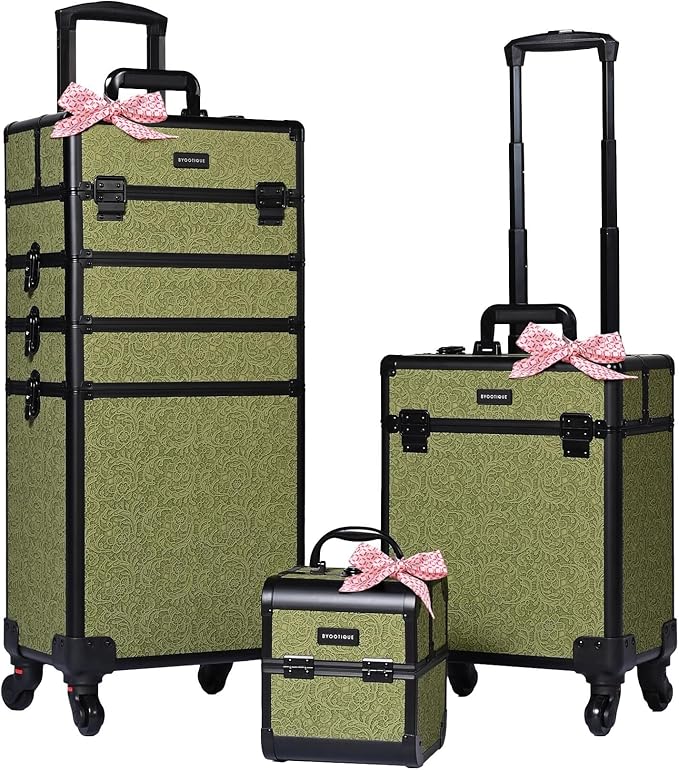 BYOOTIQUE 3-Piece Rolling Makeup Train Case on Wheels Travel Makeup Artist