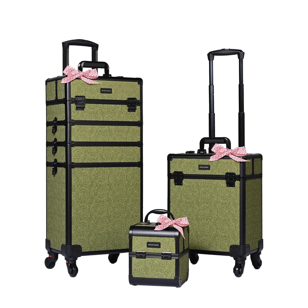 BYOOTIQUE 3-Piece Rolling Makeup Train Case on Wheels Travel Makeup Artist
