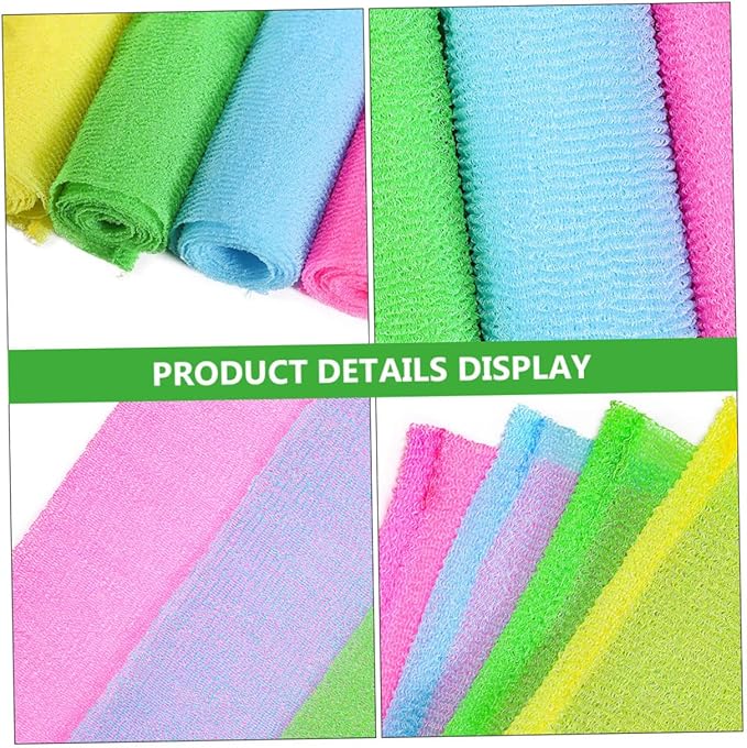 GALPADA 4pcs Exfoliating Shower Scrubber Back Washer Strap for for Hard Reach Areas Comfortable and Flexible Bath Accessory for All Skin Types