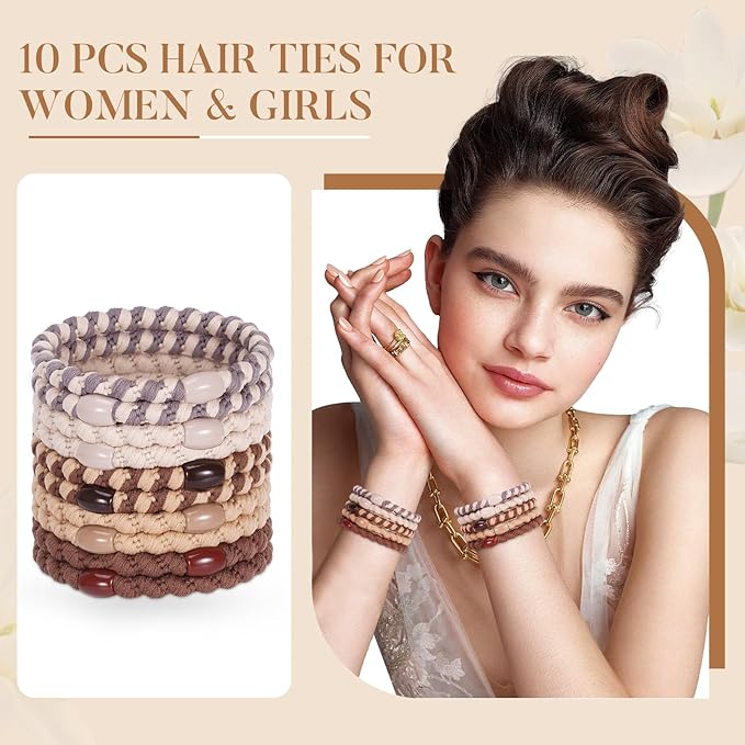 FORENEE Hair Ties No Damage - 10PCS Ponytail Holders - Elastic Hair Ties for Thick Hair - Braided Hair Bands for Women Girls's Hair