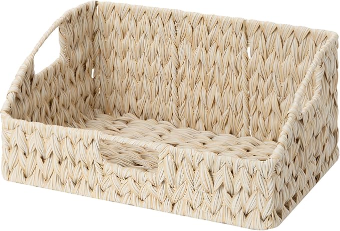 GRANNY SAYS Wicker Storage Baskets for Shelves, Large Wicker Basket with Handles, Trapezoid Woven Baskets for Storage, Decorative Basket for Home Decor, Butter Milk
