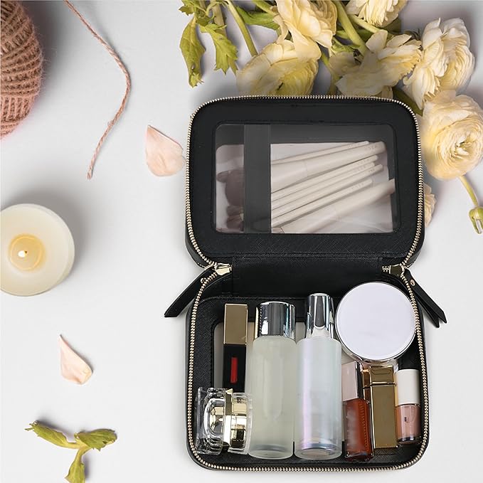 Prite Double Layer Clear Makeup Bag Travel Cosmetic Organizer for Women