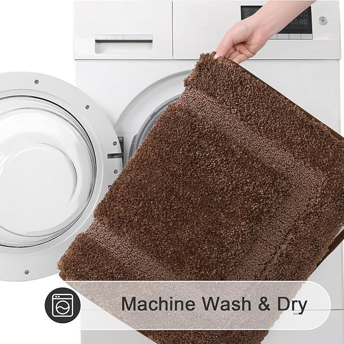 SHACOS Dark Brown Bathroom Rugs Sets 3 Piece Bath Mat U Shaped Toilet Rug