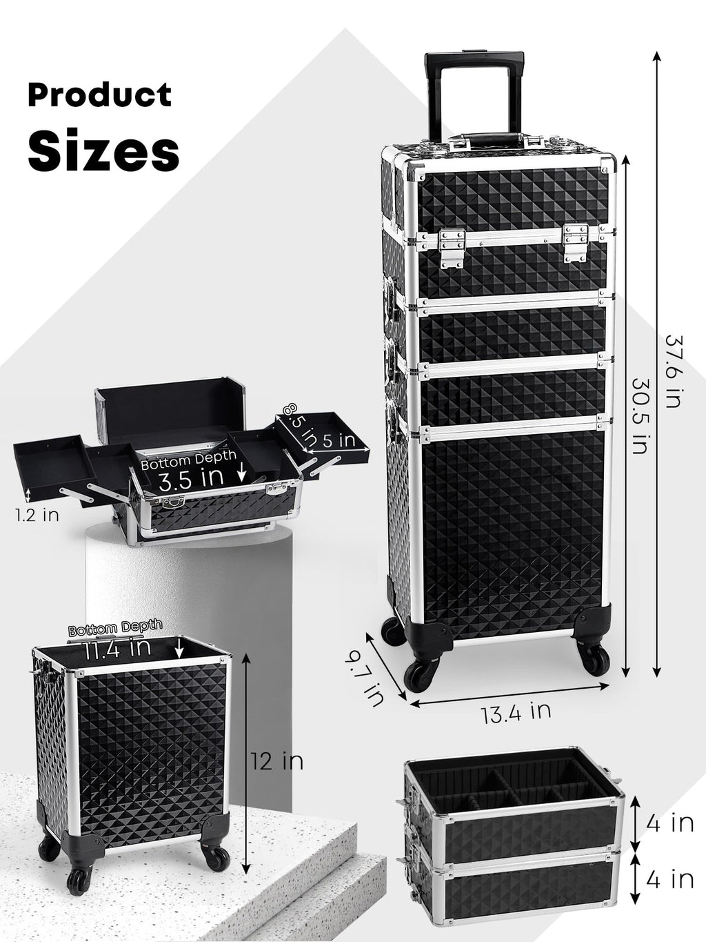 Adazzo 4-in-1 Cosmetology Case on Wheels Portable Rolling Makeup Train Case