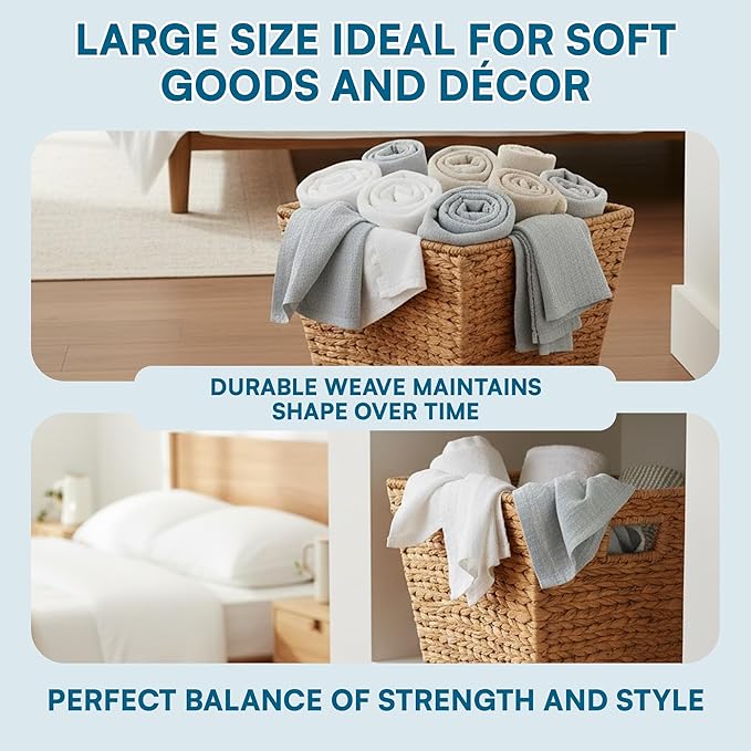 Honey-Can-Do Natural Water Hyacinth Tall Storage Basket with Built-In Handles, 15.75 x 14.5 x 12 in, Handwoven Eco-Friendly Bin