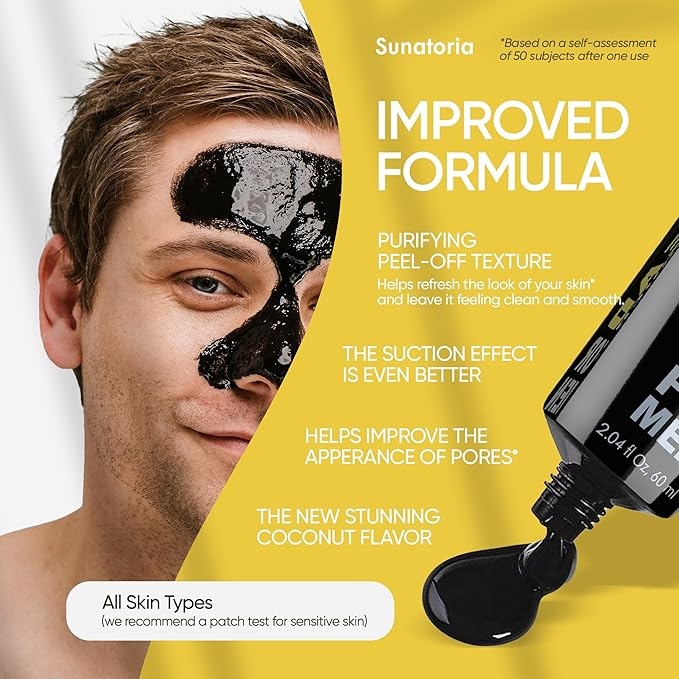SUNATORIA Black Peel Off Face Mask – Charcoal Peel Off Face Mask for Oily & Combination Skin – Helps Remove Excess Oil & Lift Away Surface Impurities – Refreshing Botanical Formula, 2.04 fl oz (Men)