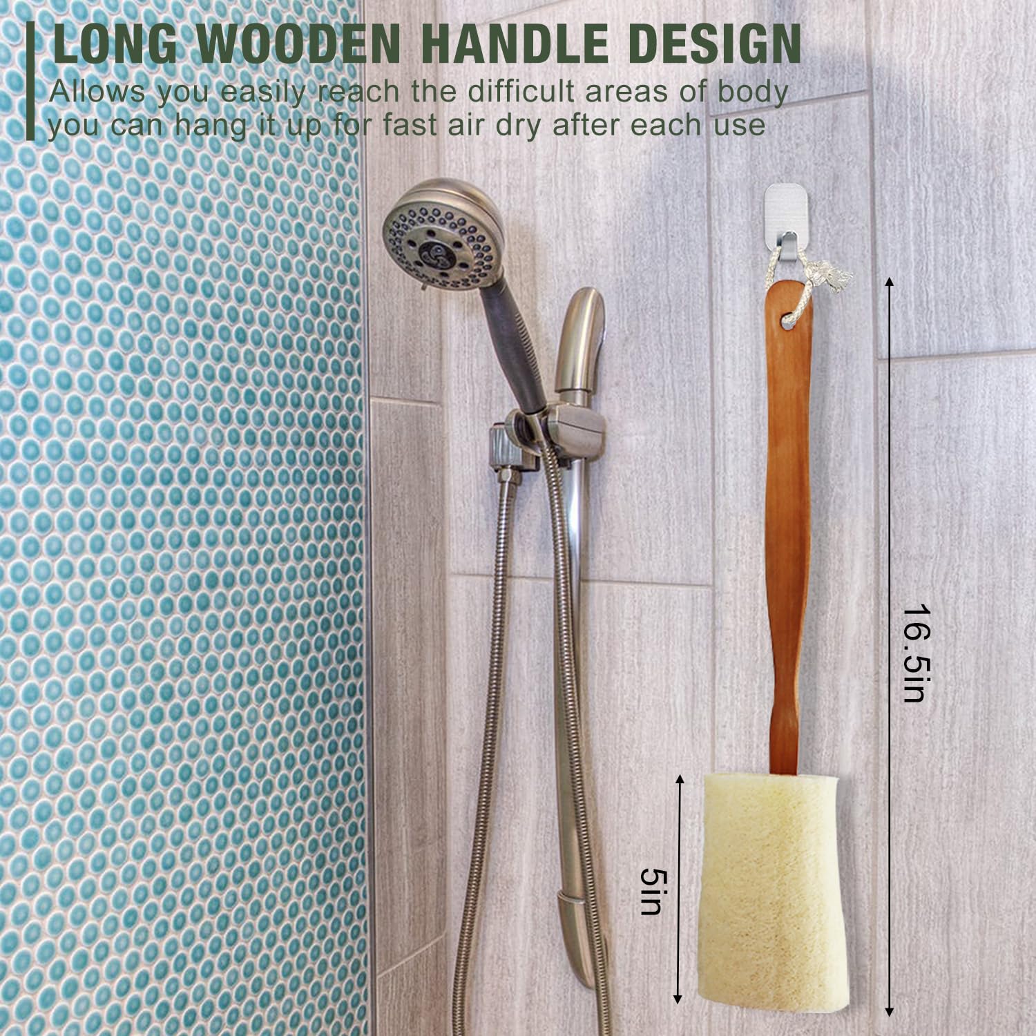 2 Pack Natural Exfoliating Loofah Luffa Loofa Bath Brush On a Stick, Shower Sponge Back Scrubber with Long Wooden Handle for Men & Women, Deep Clean and Invigorate Your Skin Back Brush
