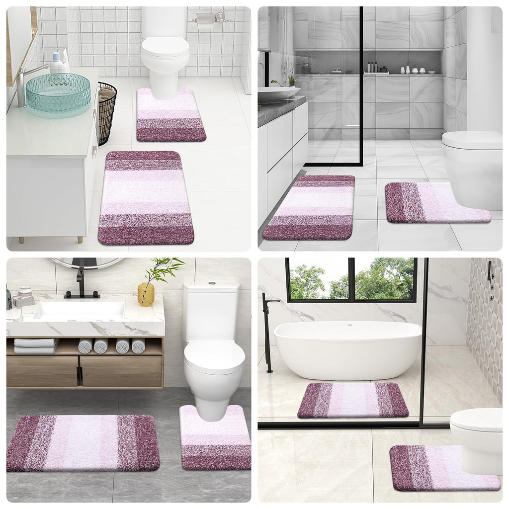 OLANLY Micorfiber Bathroom Rug Set 2 Piece, 24"x16"+U-Shaped 24"x20"