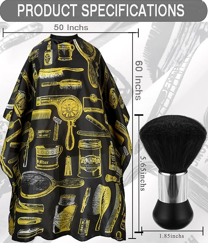 Borogo Professional Hair Cutting Cape with Neck Duster Brush, Salon Barber Cape, Hairdressing Accessories Yellow Stripe