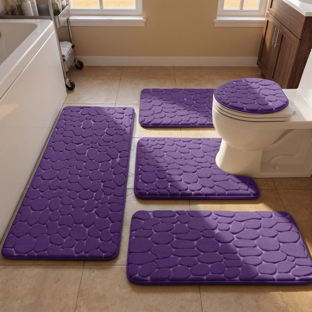 YIHOUSE Bathroom Rugs Mat Set, Memory Foam Bath Mat 5 Piece Dark Grey
