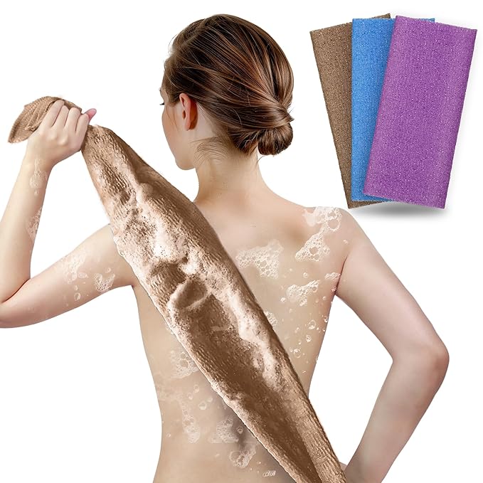 ARCH&M Exfoliating Towel 3-Pack, Nylon, Brown Purple Navy-Blue