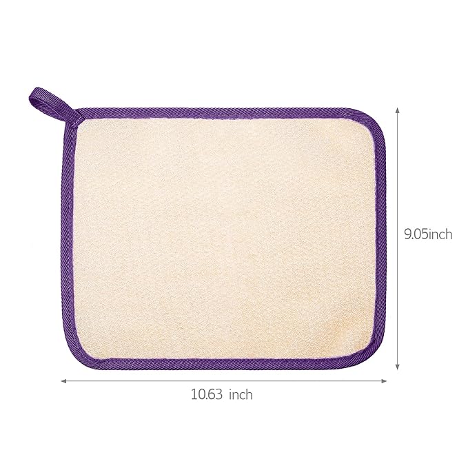 Tatuo 5 Pcs Exfoliating Face and Body Wash Cloths Towel Weave Bath Exfoliating Scrub Massage Bath Cloth for Women and Men, 10.23 x 8.66 Inch(Purple Edge)
