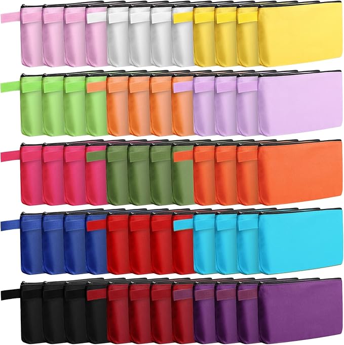 Reginary 60 Pcs Multicolor Canvas Makeup Bag Bulk Portable Travel Cosmetic Pouch Versatile Blank Toiletry Bag with Zipper for Women DIY Craft Purse Pencil Case (9.8 x 5 x 2 Inch)
