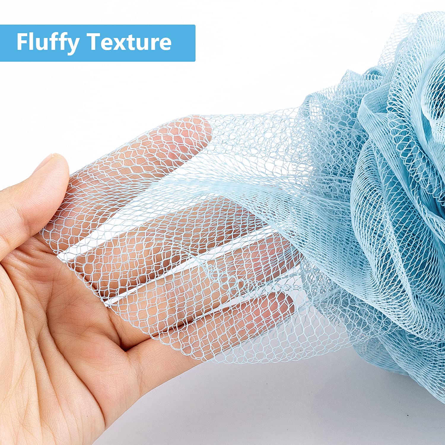 VANZAVANZU Bath Loofah Large 80g Shower Sponge Body Scrubber Mesh Pouf for Men and Women, Set of 4 (Turquoise)