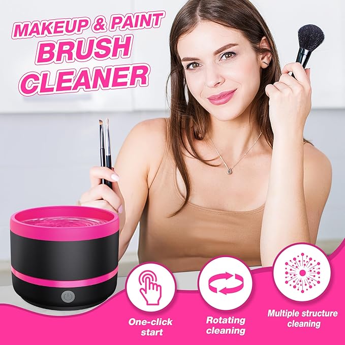 SOGUE Electric Paint Brush Cleaner,Rinser Cup,Brush Rinser for Painting,Makeup Brush Cleaner Machine,Paint Brushes Cleaner Tool,USB Portable Automatic Spin Deep Cleaning for Acrylic Black&Rosy
