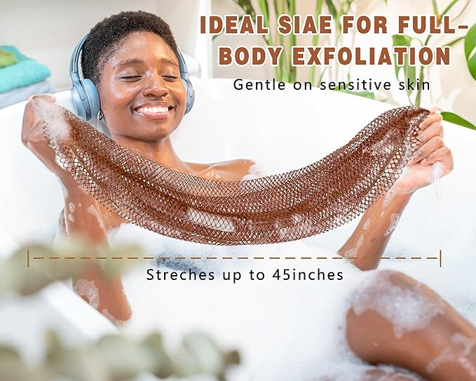 2 Pack African Net Sponge Exfoliating Body Scrubber Bath Sponge for Daily Use (Black+Dark Brown)